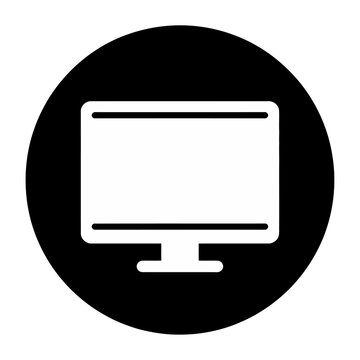 Minimalistic vector icon of a computer monitor inside a black circle