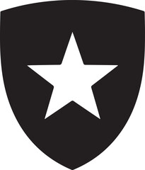 Fototapeta premium Black shield icon, white star symbol, vector emblem, security logo