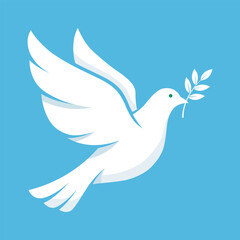 Obraz premium White Dove Of Peace Flying With Olive Branch Vector Illustration