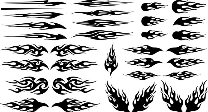 Professional Racing Flame Decals - Tribal Fire Silhouettes for Custom Cars and Motorcycles Vector Set