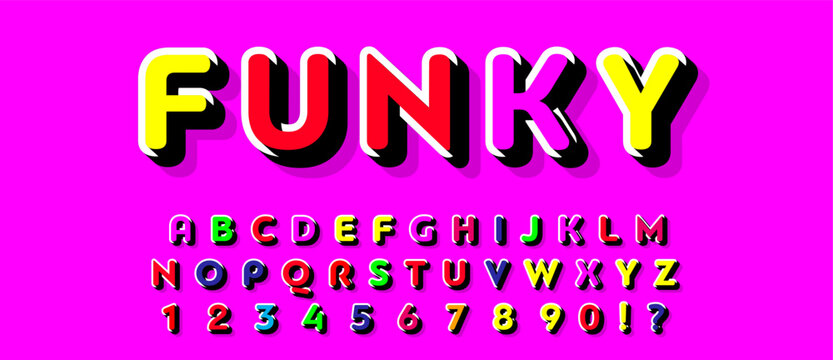 Funky Gradient 3D Alphabet Font Set - Colorful Gradient Typography with Yellow Red Purple Letters on Pink Magenta Background