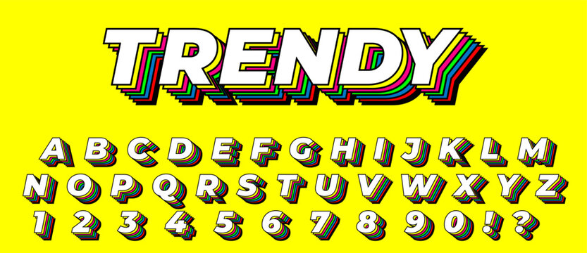 WebWave Retro 3D Alphabet Font Set - Synthwave Typography with Multicolored Striped Letters on Green Background