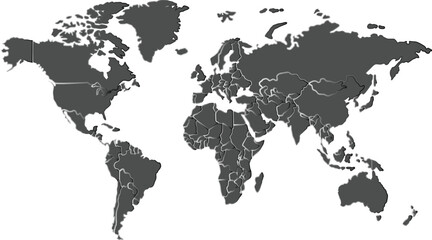 Obraz premium Dark Gray World Map with Countries Silhouette Style