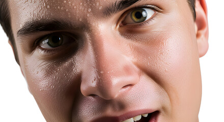 Naklejka premium Close-up of a sweaty man with an intense and determined expression