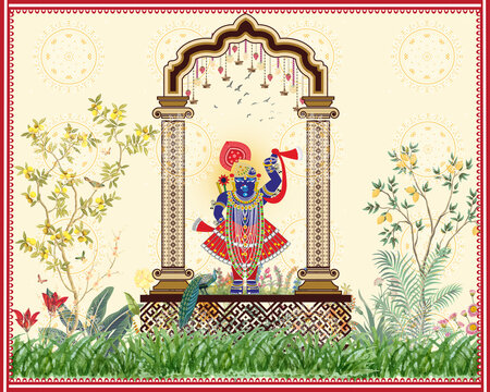 Lord Shrinathji's Garden Pichwai Wallpaper