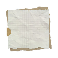 Obraz premium Torn grid paper, vintage note, brown edges, white background isolated on Transparent Background