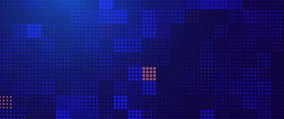 Abstract Digital Pixel Mosaic Background. Blue Halftone Squares Dotted Grid Pattern. Futuristic Technology Backdrop Design. Tech Cyber Data Texture. Vector Illustration © ec0de