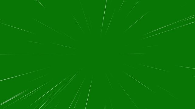 Comic book speed lines. Horizontal and diagonal motion FX in manga style. Radial burst lines on green screen. Fast glowing trails. 4K seamless loop animation for anime action scenes. 4k animation