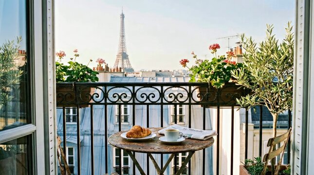 Paris Balcony Breakfast View Eiffel Tower Romance Travel
