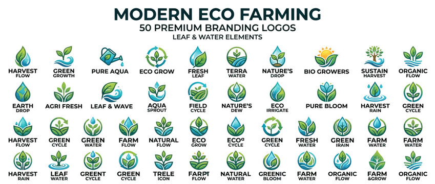 Collection of eco farming brand logos.