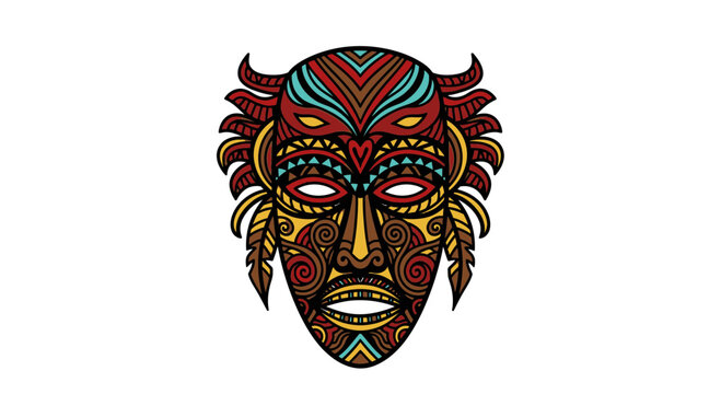 Hand Drawn Tribal Mask Ethnic Design Illustration Vector Element with Intricate Patterns