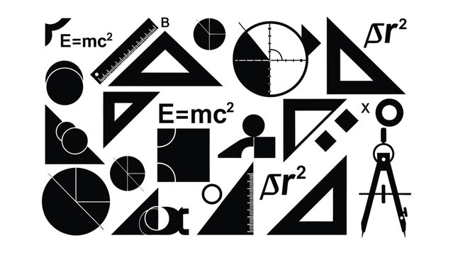 Mathematical Elements Composition: A stylized arrangement of geometric forms, including triangles, circles, and mathematical equations, symbolizes the intricacies of mathematical concepts.