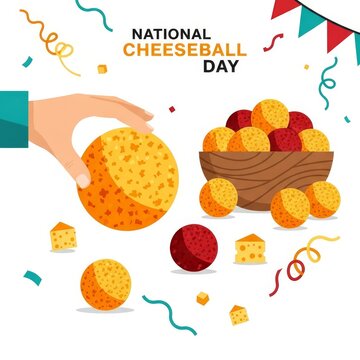 Hand holding cheeseball on National Cheeseball Day vector illustration