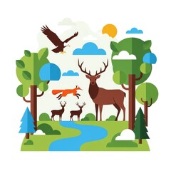 Fototapeta premium Flat design nature illustration for National Wildlife Week