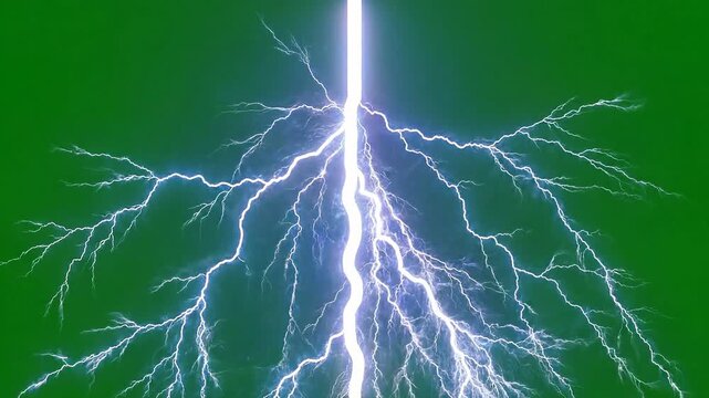 Electric lightning bolt, glowing white energy, green background, dynamic electricity 4k Video
