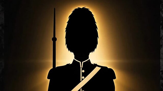 Silhouette of a British Royal Guard in Golden Light