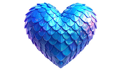 Heart covered in blue iridescent scales on black background for love and Valentines Day