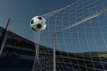 Soccer ball hitting the net, scoring a goal in a professional stadium © Taras Rudenko