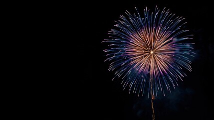 Fototapeta premium Holiday celebration event. A vibrant display of fireworks illuminating the night sky, with a dark background that highlights the sparkles and colors of the fireworks.
