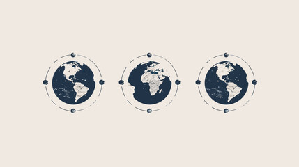 Obraz premium Three stylized, aged globes with surrounding circles on a light background
