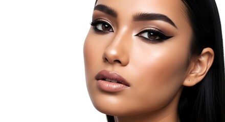 Fototapeta premium Beautiful Woman with Professional Makeup on White Background