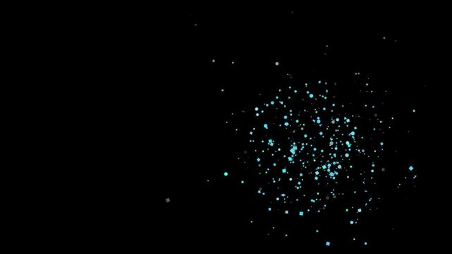 Abstract animation of luminous particles and lines exploding and dissolving in a dynamic display; digital video footage clip with simulated light bursts