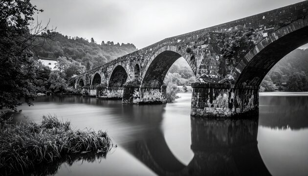 Ancient Roman bridge over the river in Ponte de Lima, Portugal.