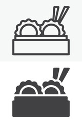 Dumplings in bamboo steamer icon in line and solid style. Outline and solid vector icon with editable stroke. Asian food sign symbol, dumpling icon.