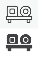 Sushi on wooden board icon in line and solid style. Outline and solid vector icon with editable stroke. Japanese food sign symbol, sushi icon.