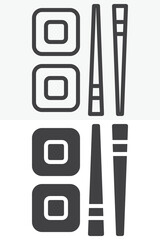 Sushi rolls with chopsticks icon in line and solid style. Outline and solid vector icon with editable stroke. Japanese food sign symbol, sushi icon.
