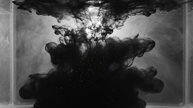 Black ink dissolving and diffusing in water with interesting shapes and patterns, creating abstract backgrounds