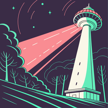 Space needle at night with spotlight