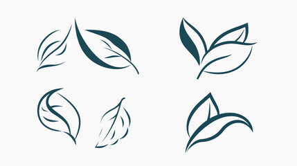 Fototapeta premium Artistic depiction of stylized green leaves in different arrangements on a white background
