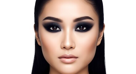 Fototapeta premium Glamorous Asian Woman with Dramatic Black Smokey Eye Makeup