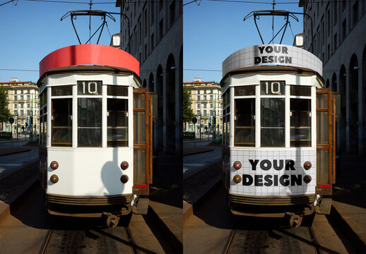 Mockup Of Customized Tram, Front View