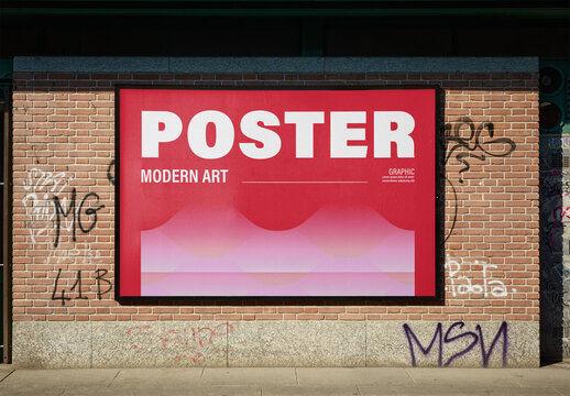 Mockup Of Customizable Horizontal Poster On Wall