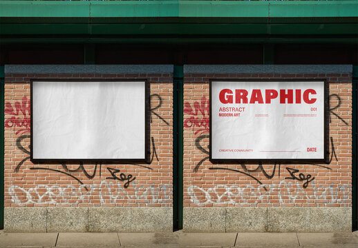 Mockup Of Customized Horizontal Poster On Wall