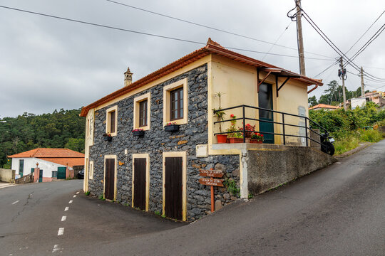 Building in Camacha mountainous town in municipality of Santa Cruz, Madeira Island, Portugal
