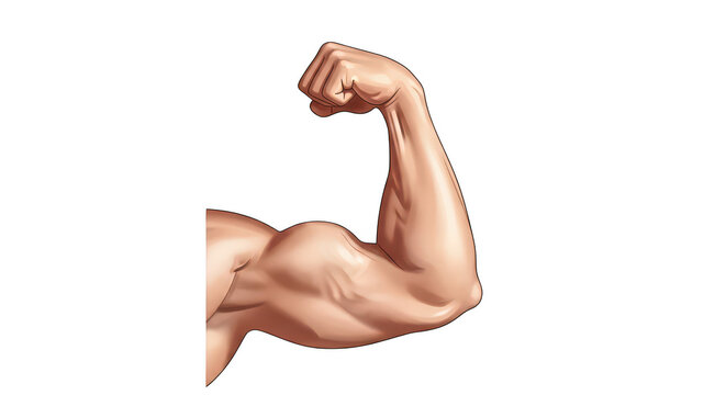 A muscular arm flexing to showcase strength and definition isolated on transparent background