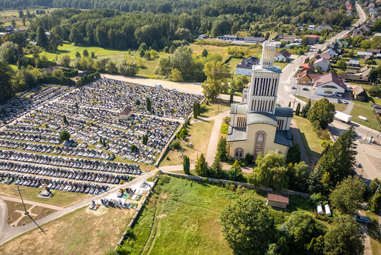 Basilica of the Holy Trinity and St Anne and cemetery in Prostyn village, Ostrow Mazowiecka County in Poland