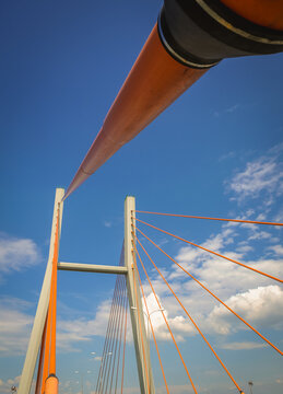 Siekierkowski cable-stayed bridge over the Vistula River in Warsaw, Poland