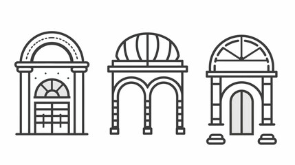 Fototapeta premium Three minimalist black and white architectural illustrations of different building facades