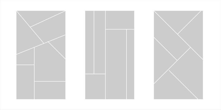 Image collage layout template. Mosaic mood board grid collection. Picture frame set. Photo album concept idea for banner, poster, comic page, flyer, brochure, booklet, memory wall design. Vector pack