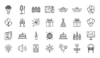 Fototapeta premium Simple party line icons set celebration outline symbols editable stroke pixel perfect vector collection