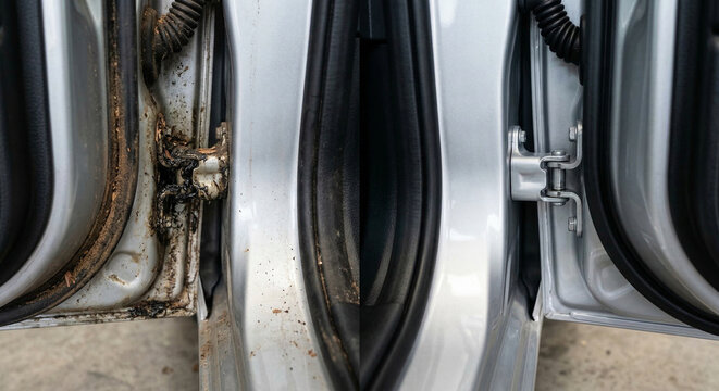 Dirty Car Door Jamb Detail Before and After Cleaning Process