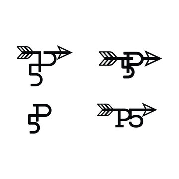 P5 Logo Design Concept with Arrow - Modern Minimalist Vector Set