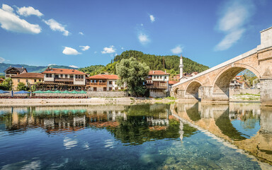 Fototapeta premium Old bridge over Neretva river in Konjic, Bosnia and Herzegovina