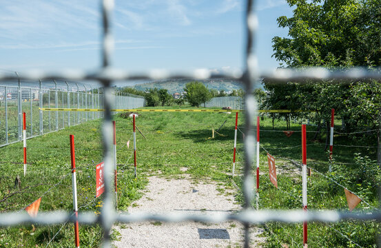 Minefield next to Museum of tunnel constructed by Bosnian Army during Siege of Sarajevo city, Bosnia and Herzegovina
