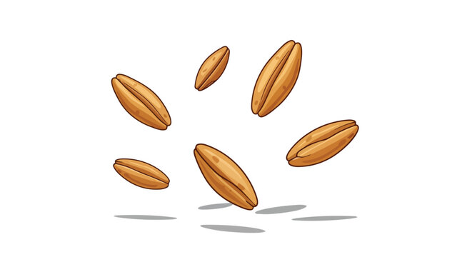 Falling Wheat Grains Isolated on White Background