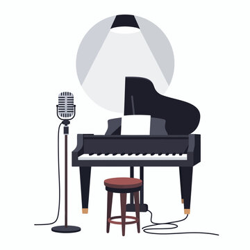 Grand piano with a microphone in a jazz music performance